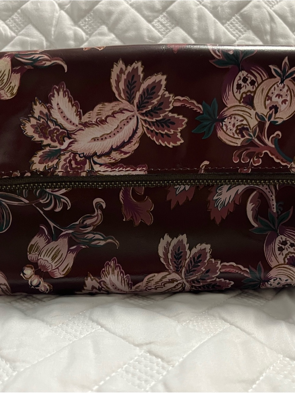 Patricia Nash Floral Burgundy Women's Fold Over Zippered Clutch Bag
